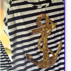 Boutique Navy White Striped Anchor Maxi Dress